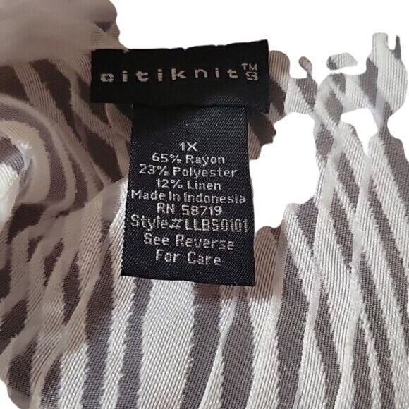 Sheer White Button-Down Blouse With Textured Abstract Pattern 3/4 Ruffled Sleeve - Picture 7 of 7